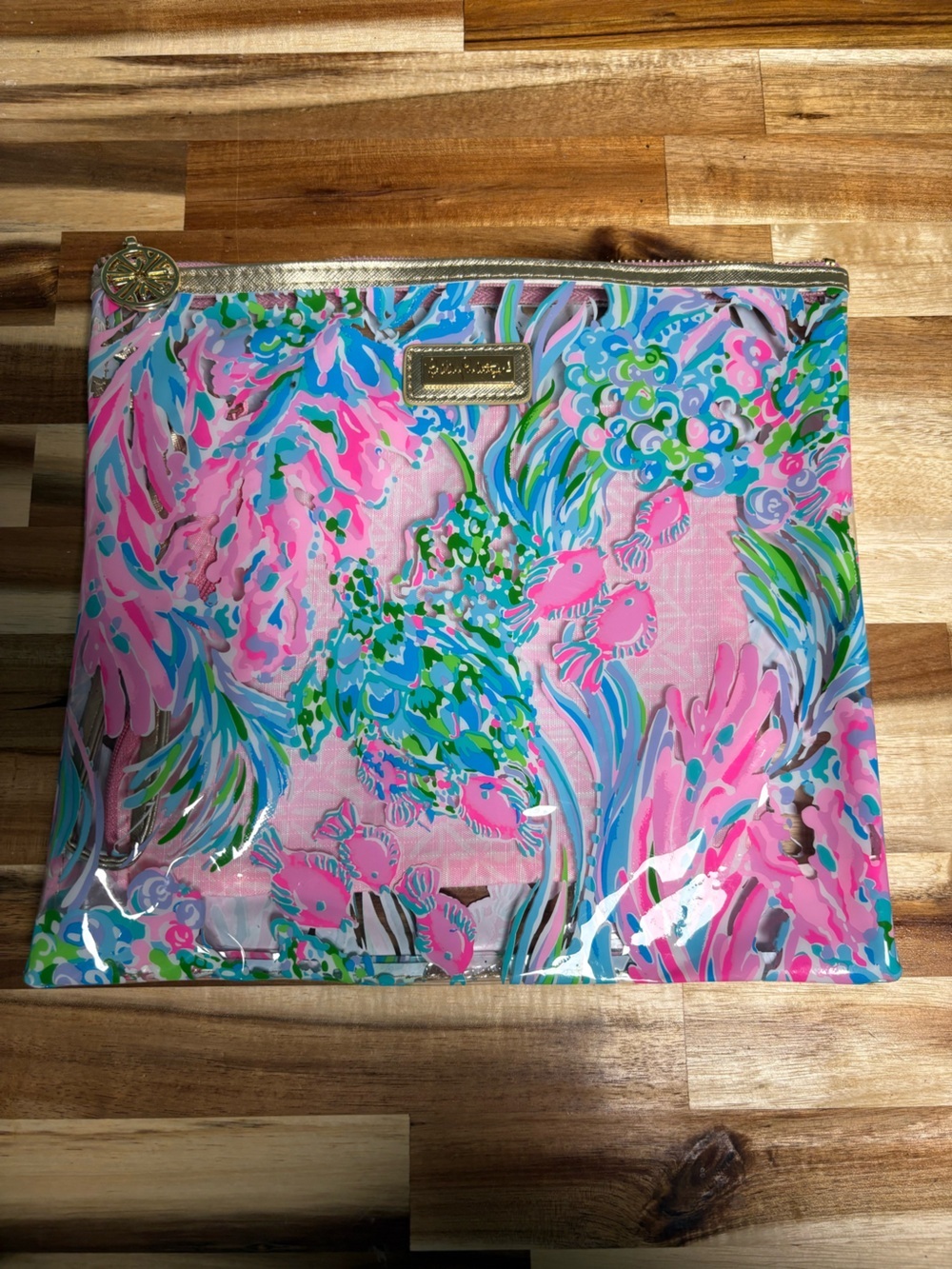 Lilly Pulitzer Clear Best Fishes Beach Pouch - Pink Multi - Water Resistant